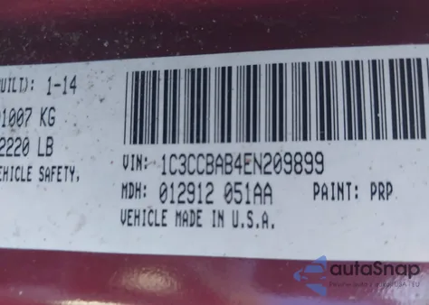 2014 Chrysler 200 Lx z USA, uszkodzony, nr VIN 1C3CCBAB4EN209899